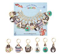 NBEADS 12 Pcs Cup Cat Stitch Markers, 6 Colors Alloy Enamel Cat Crochet Stitch Marker Charms Removable Locking Stitch Marker for Knitting Weaving Sewing Accessories Quilting Handmade Jewelry