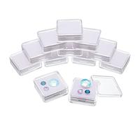 NBEADS 12 Pcs Gemstone Display Box, 4x4x1.5cm Transparent Plastic Square Jewelry Display Container Diamond Storage Box with Clear Top Lids and White Sponge for Bare Stone Naked Diamond