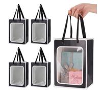 NBEADS 12 Pcs Gift Bags with Transparent Window, Kraft Paper Bags Shopping Bags with Handle 25x18x13cm Black Favor Bags Gift Bags for Christmas Business Shopping Wedding Birthday Party Supplies
