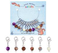 NBEADS 12 Pcs Glass Bead Stitch Markers, Imitation Snowflake Obsidian Bead Crochet Stitch Marker Charms Removable Lobster Clasp Locking Stitch Marker for Knitting Weaving Sewing Accessories