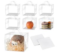NBEADS 12 Pcs Hanging Transparent Gift Boxes, 13x13x13cm Clear Candy Box Rectangle PVC Favour Boxes with Paper Mat and Handle for Candy Cake Chocolate Molds Christmas Wedding Party Ornaments Gifts