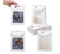 NBEADS 12 Pcs Kraft Paper Bags with Window, 20x14x7.1cm Stand Up Gift Bag with Handles Gift Bag with Clear Window for Candy Cookies Packaging Wedding Christmas Party Store Retail, White