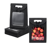 NBEADS 12 Pcs Kraft Paper Bags with Window, 20x7.1x19.5cm Stand Up Gift Bag with Handles Gift Bag with Clear Window for Candy Cookies Packaging Wedding Christmas Party Store Retail, Black