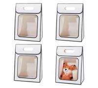 NBEADS 12 Pcs Kraft Paper Bags with Window, Stand Up Paper Bag 30x21.5x13cm Folding Bag for Candy Cookies Packaging Wedding Store Retail, White with Black Line