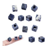NBEADS 12 Pcs Natural Sodalite Square Stone Beads, 10mm Square Shape European Stone Beads Large Hole Stone Cube Beads Loose Gemstone Beads for Jewelry Making Crafting, Hole: 4.5~5mm