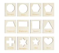 NBEADS 12 Shapes MDF Geometry Stencils, Wood Geometry Set Shape Stencils for DIY Painting Drawing, Shape Recognition Card, Wheat, 12x10.2x0.5cm
