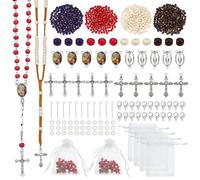 NBEADS 1240pcs Wooden Bead Rosary Necklace Making Kit, Natural Wood Beads Making Set Including Wood Beads, Alloy Pendant Link Clasps Iron Open Jump Rings and 304 Stainless Steel Eye Pin