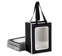 NBEADS 12Pcs Kraft Paper Gift Bags with Clear Window, 20x15x10.3cm Paper Gift Tote Bags with Handles Paper Shopping Bags for Birthday Bridal Shower Festival Party, Black White