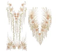 NBEADS 12Yards Beaded Pearl Flower Fabric, 31cm Wide Beaded Flower Lace Applique 3D Floral Embroidered Mesh Fabric Handmade Sewing Tool for DIY Neckline Bodice Wedding Bridal Prom Dress, Antique White