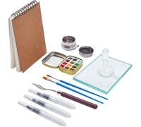 NBEADS 13 Pcs Watercolor Paint Making Tools, With Sketch Notebook Watercolor Paint Muller Glass and Slab Painting Brushes Watercolor Palette Tin Cases for DIY Painting