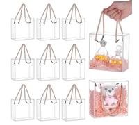 NBEADS 15 Sets Clear PET Plastic Gift Box, Square Transparent Party Favor Box Treat Gift Boxes with Rope Handle for Bridal Gift Wrapping Packaging, White, 14x7.5x14cm