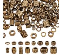 NBEADS 150 Pcs Alloy Spacer and Dreadlock Hair Beads - 15 Styles Antique Bronze 4-10mm Large Hole for Braids and Decoration