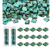 NBEADS 152 Pcs Opaque Glass Tila Beads, Antique Style 2-Hole Glass Pony Beads Rectangle Loose Beads for Jewelry Design Necklace Bracelet Earring Making, Medium Sea Green