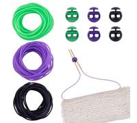 NBEADS 16.4 Yards Stitch Keeping Cords, 2mm Hollow Rubber Tubing Knitting Barber Cord with 6pcs 5.5mm Hole Needle Stoppers for Holding Stitches Bracelet Necklace Beading, Black Purple Green Series