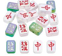 NBEADS 16 Pcs 4 Styles Iridescent Acrylic Mahjong Beads, 26x18.5mm 4 Styles Chinese Mahjong Tile Spacer Beads with 4mm Hole for DIY Bracelet Necklace Jewelry Making
