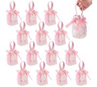 NBEADS 16 Pcs Floral Mini Gift Bags with Handles, Pink Polyester Drawstring Candy Pouches with Resin Pearl Charms Ins Style Wedding Favor Bags for Bridal Shower Birthday Wedding Party