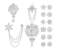 NBEADS 16 Pcs Rhinestone Brooches Pin kits, Wedding Decoration Brooches Alloy Pearl Decorative Pins Bridal Accessories for Jewelry Making Party Wedding Bridal Bouquet DIY Home Decoration, Platinum