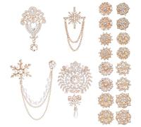 NBEADS 16 Pcs Rhinestone Brooches Pin kits, Wedding Decoration Brooches Alloy Pearl Decorative Pins Bridal Accessories for Jewelry Making Party Wedding Bridal Bouquet DIY Home Decoration, Golden