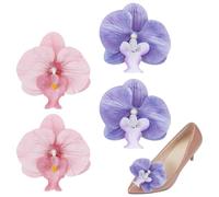 NBEADS 2 Pairs 2 Styles Flower Shoe Clips, Butterfly Orchid Shoe Buckle Clips Flower Sandals Decor for Women Wedding Prom Beach Party Sandals Heels Flats Bag Purse Charm, Gold and Pink Purple