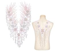 NBEADS 2 Pcs 2 Styles Flower Beaded Sew on Patches, Embroidered Sew on Tulle Lace Patches for Wedding Dress DIY Patch Clothing Accessories, Pink