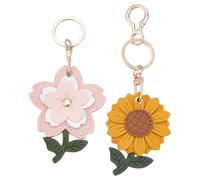 NBEADS 2 Pcs 2 Styles Leather Keychain Holder Case, Universal Smart Tag Holder with Key Rings Cute Protective Tracker Cover for Wallet Keys Bag Pets Luggages (Sakura Sunflower)