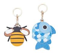 NBEADS 2 Pcs 2 Styles Leather Keychain Holder Case, Universal Smart Tag Holder with Key Rings Cute Protective Tracker Cover for Wallet Keys Bag Pets Luggages (Fish Bee)