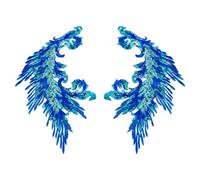 NBEADS 2 Pcs 2 Styles Phoenix Tail Embroidery Patch, 38x27cm Symmetrical Polyester Lace Embroidery Applique with Glitter Sequins for DIY Clothes Bag Pants Decoration, Blue