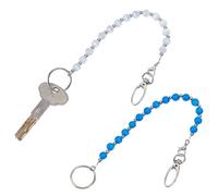 NBEADS 2 Pcs Beaded Key Keeper, 11 Inch Women's Beaded Strap Chain Finder Organizer Cat Eye Beads Key Chain Holder with Iron Clasp and Lobster Claw for Wallet Purse Handbag, White/Deep Sky Blue