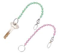 NBEADS 2 Pcs Beaded Key Keeper, 26.1cm Women's Beaded Strap Chain Finder Organizer Cat Eye Beads Key Chain Holder with Iron Clasp and Lobster Claw for Wallet Purse Handbag, Pink/Light Green