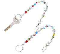 NBEADS 2 Pcs Beaded Key Keeper, 27cm Women's Beaded Strap Chain Finder Organizer Flower Key Chain Holder with Iron Clasp and Lobster Claw for Wallet Purse Handbag