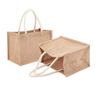 NBEADS 2 Pcs Burlap Jute Tote Bags with Cotton Handles, Reusable Shopping Grocery Bag Tote Beach Bags for Bridesmaid Wedding Market Grocery Shopping Bachelorette Party DIY Decor (Small, Tan)