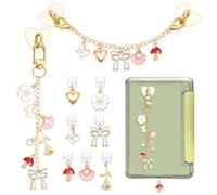 NBEADS 2 Pcs Charm Chains for E-Reader and 7 Pcs Type C Charm, Flower Mushroom E-reader Phone Charms Dust Plug Charm Bracelets Accessories for Book Lover Readers Men Women