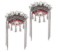 NBEADS 2 Pcs Evil Eye Shoulder Epaulet with Tassel, Detachable Ethnic Style Tassel Epaulette Glass Plastic Rhinestone Badge Shoulder with Iron Chains for Man Woman Leather Jacket Coat, Gunmetal