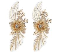 NBEADS 2 Pcs Gold 3D Flower Lace Embroidery Appliques, Floral Embroidered Lace Patches with Sequins for Clothing Wedding Dress DIY Decoration
