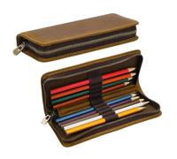 NBEADS 2 Pcs Leather Pencil Case Organizer, Rectangle Zippered Pen Pouch 10 Divided Slots Portable Vintage Leather Pen Case for Fountain Pens Markers Art Supplies, 198x81.5x35.5mm, Brown