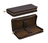 NBEADS 2 Pcs Leather Pencil Case Organizer, Rectangle Zippered Pen Pouch 10 Divided Slots Portable Vintage Leather Pen Case for Fountain Pens Markers Art Supplies, 198x81.5x35.5mm, Coconut Brown