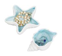 NBEADS 2 Pcs Ocean Theme Ceramic Jewelry Tray, 2 Styles Blue Shell Conch Trinket Plate Decorative Ring Earring Holder for Necklaces Bracelet Rings Earrings Jewelry Watch Keys