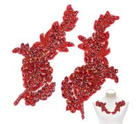 NBEADS 2 Pcs Rhinestone Sash Patch, 7.8x3.86 inch, 3D Floral Beaded Applique Sew On Crystal Sash Accent for Bridal Belt Formal Gown Graduation Stole Something, Red