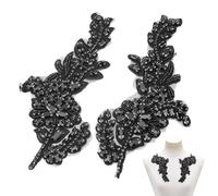 NBEADS 2 Pcs Rhinestone Sash Patch, Embroidered Bead Floral Applique 3D Flower Rhinestone Beading Applique Sew on Patches for Clothing Wedding Dress Lace Fabric DIY Decoration, Black