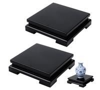 NBEADS 2 Pcs Square Wooden Display Stand Square, Wood Vase Display Base Black Pedestal Stand Vase Riser for Vases Lamp Teapot Trophy Collectibles Home Decor, 180x180x50mm