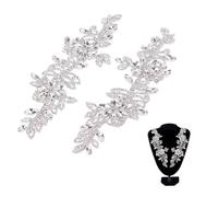 NBEADS 2 Pcs Symmetrical Rhinestone Applique Patch, Flower AB Crystal Applique Patch Wedding Bridal Belt Applique for DIY Clothing, Wedding Dress Decoration, Silver, 22x6.7cm