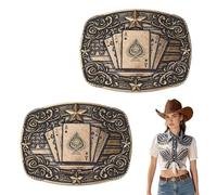 NBEADS 2 Pcs Western Belt Buckle for Men, 89x67mm Cowboy Belt Buckle Western Design Playing Cards Belt Buckle Vintage Cowboy Cowgirl Texas Rodeo for Outdoor Activities, Antique Bronze