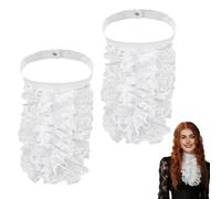 NBEADS 2 Pcs White Ruffle Jabot Collar, Detachable Polyester Costume Lace Collar Noble Vampire Steampunk Gothic Costume Accessory Fancy Dress Halloween Theme Party, 24x42.5cm