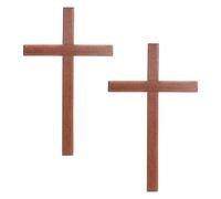 NBEADS 2 Pcs Wooden Wall Cross, 20x12cm Wall Crucifixes Cross Figurines Ornaments for Home Church and Office Multiple Pretending Prop Decor, Coconut Brown
