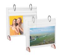 NBEADS 2 Sets 2 Styles Acrylic Photos Album, 17x15x4.5cm Desktop Mini Photo Stand Tabletop Flip Calendar-Style Photo Frame Clear Inner Pages Photo Albums with 34/68 Pockets for Instax Mini Film