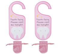 NBEADS 2 Sets Tooth Fairy Holder Bag, Tooth Door Hanger Velvet Pouch Tooth Fairy Box Encourage Gift for Lost Teeth, Pink, 24x10x0.5cm