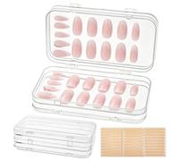 NBEADS 2 Sets Tri-Fold Press On Nail Organizer Cases with 60pcs Adhesive Strips, 15.2x9.2x4.7cm Clear Flip-Top Portable False Nail Storage Boxes for Salon & Home
