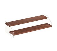 NBEADS 2-Step Acrylic Tiered Display Stand, Wood Display Stands Showing Stand Clear Display Shelf Perfume Model Stand for Crafts Showing Storage Display Collection, Sienna, 30.5x10.5x7.3cm