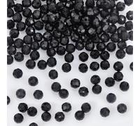 NBEADS 2 Strands About 276 Pcs Natural Spinel Beads, 3mm Faceted Round Stone Beads Loose Gemstone Beads Spacer Beads for DIY Crafts Necklace Bracelet Jewelry Making, Black