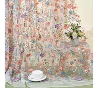 NBEADS 2 Yards Embroidered Flower Fabric, 1.48m Wide 3D Flower Polyester Fabrics Soft Mesh Lace Material for Sewing DIY Custom Clothes Party Dress Home Decoration, White